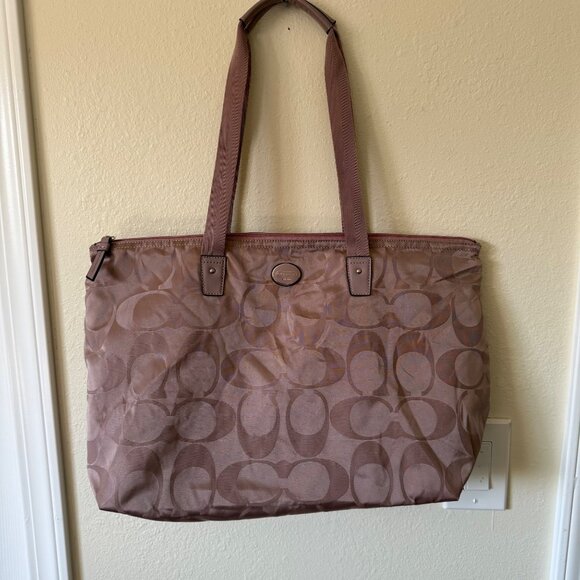Coach Signature Logo Nylon Packable Tote with Zipper Light Pink - Picture 1 of 4